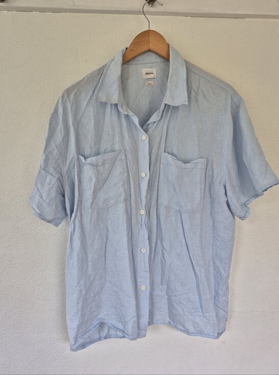 Tops - Aritzia Wilfred Free Linen Blend Short Sleeve Blouse Large Light Blue